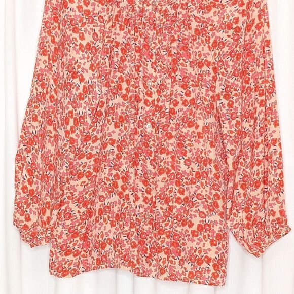 Tucker NYC Classic Blouse Red Sweet Pea in Crepe de Chine Silk Top Long Sleeves - Picture 3 of 8
